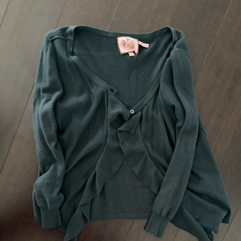 Grey Ruffled Cardigan Sweater